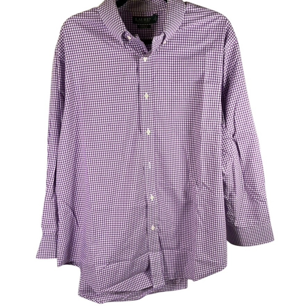 LAUREN Ralph Lauren Mens 17 1/2-32/33 Purple Check Classic Fit Non Iron Shirt - Picture 1 of 13